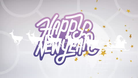 Festive New Year Text with Santa Sleigh Animation