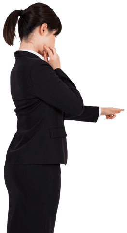 Businesswoman Pointing with Focus on Transparent Background