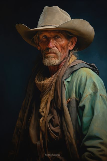 Portrait of senior caucasian cowboy with hat and beard, created using generative ai technology - Download Free Stock Photos Pikwizard.com