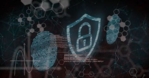 Futuristic Cybersecurity Interface with Padlock and Fingerprints