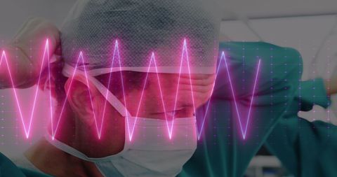 Surgeon Preparing with Heart Monitor Overlay - Download Free Stock Images Pikwizard.com