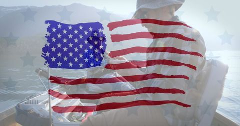 American Flag Overlaid on Scene of Father and Son Fishing - Download Free Stock Images Pikwizard.com