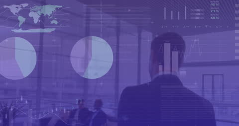 Businessman Analyzing Global Data Infographics