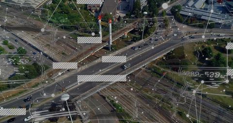 Connected Urban Highway Overpass with Digital Network Overlay