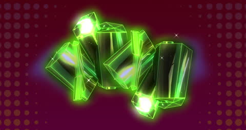 Glowing Green Crystals on Red Background with Light Effects