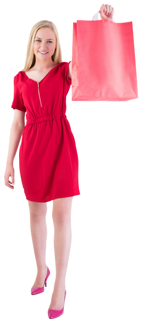 Pretty Woman in Red Dress Holding Red Shopping Bag Transparent Background - Download Free Stock Videos Pikwizard.com