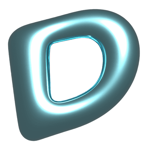Transparent teal glossy 3d triangular torus with neon inner rim and futuristic glow