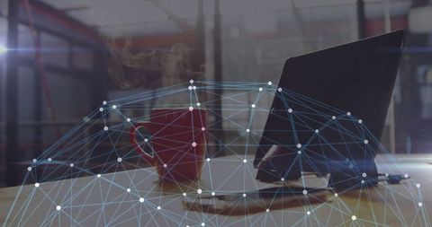 Modern Office with Technology Overlay Symbolizing Innovation and Connectivity