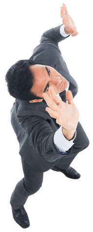 Dynamic Overhead View Hustle of Hispanic Businessman Transparent Background