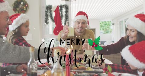 Joyful Family Celebrating Christmas with Festive Dinner