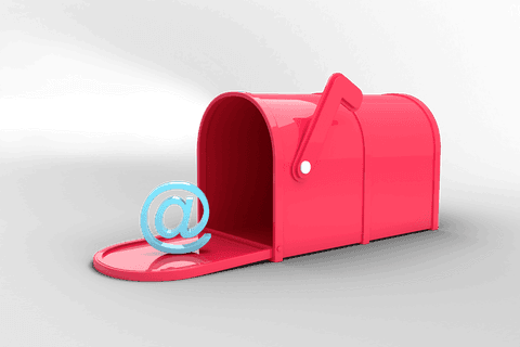 Transparent pink mailbox with at symbol illustration