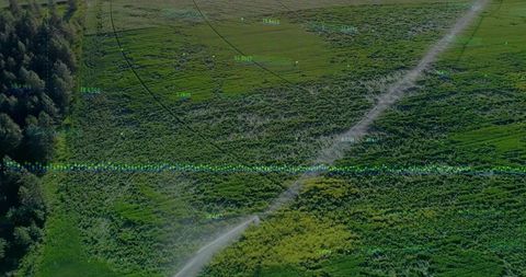 Drone View of Automated Irrigation System in Lush Field