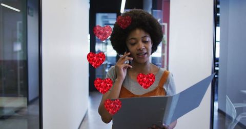 Professional Woman Balancing Work and Communication with Love