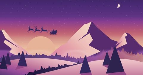 Santa Sleigh Bright Silhouette Against Mountainous Winter Night - Download Free Stock Images Pikwizard.com