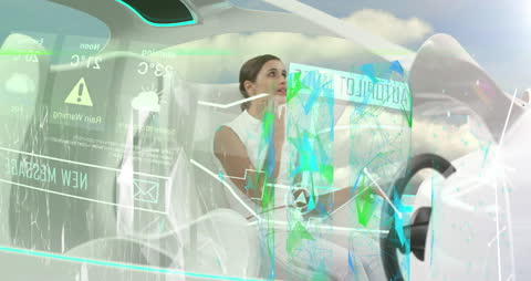 Futuristic Car Interface with Businesswoman Touching Display
