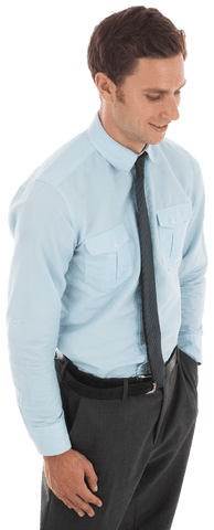 Transparent Businessman Smiling with Hand in Pocket