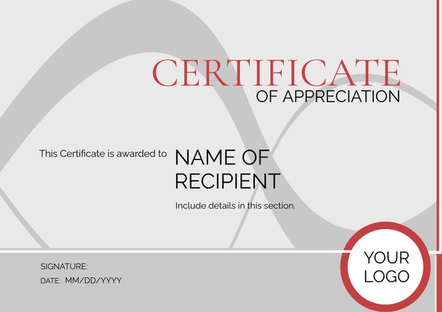 Elegant Certificate Template for Appreciation and Recognition Awards - Download Free Stock Templates Pikwizard.com