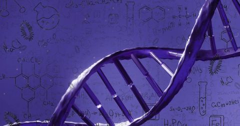 Illuminated DNA Strand with Chemistry Formulas on Blue Background - Download Free Stock Images Pikwizard.com