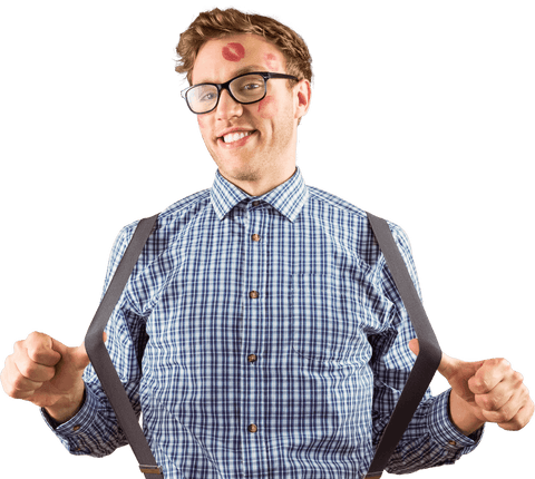 Happy Hipster with Playful Kiss Marks on Transparent Background - Download Free Stock Videos Pikwizard.com
