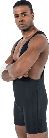 Young Male Wrestler in Black Singlet on Transparent Background