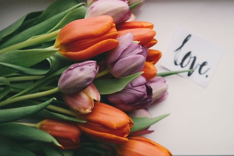Assorted Tulips with Elegant Love Card Display