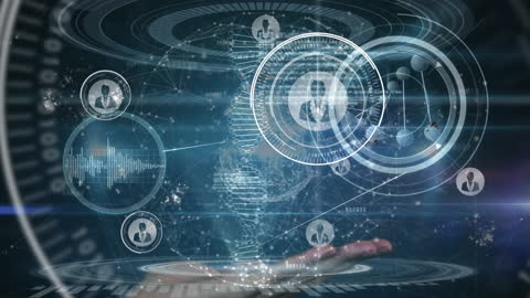 Futuristic Digital Technology Interface with DNA and Global Connections