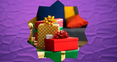 Colorful christmas gifts with star frame
