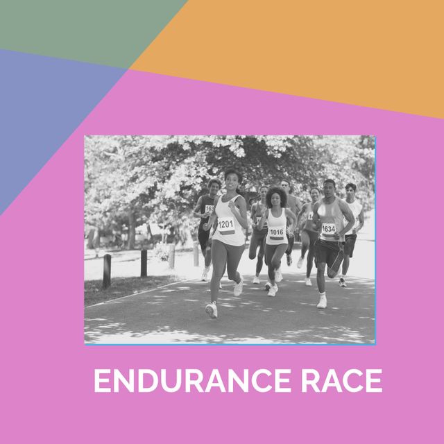 This high-energy composition features a diverse group participating in an outdoor endurance race, symbolizing fitness, teamwork, and competition. Ideal for articles, presentations, or promotions about health and fitness events, community sports, inclusivity in sports, and competitive spirit. The vibrant, colorful background adds a modern and dynamic touch.