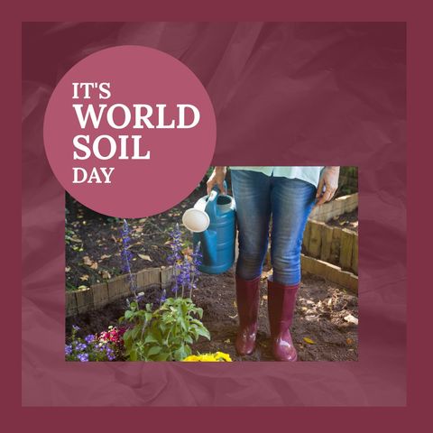 Gardener holding watering can nurturing plants as part of World Soil Day celebration emphasizing environmental conservation and sustainability. Useful for promoting eco-friendly practices, agriculture awareness campaigns, educational materials, and conservation efforts.