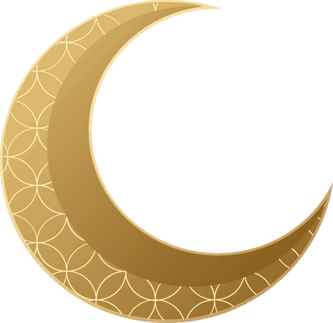 Elegant golden crescent with geometric floral motif on transparent background