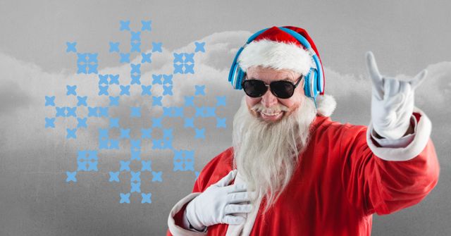 Composition of happy caucasian santa claus over snowflake. Abstract background and lifestyle concept digitally generated image.