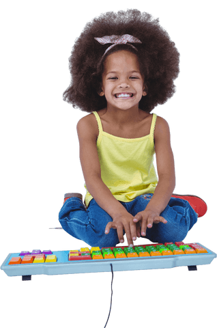 cheerful girl using colorful large keyboard - Download Free Stock Videos Pikwizard.com