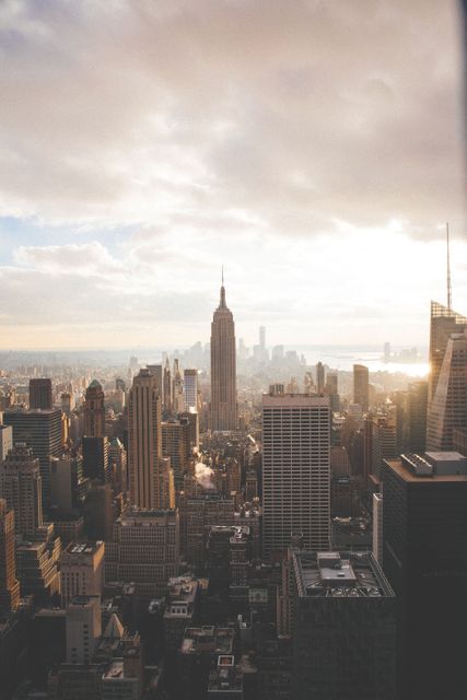Aerial View of Manhattan Skyline at Sunrise with Empire State Building - Download Free Stock Photos Pikwizard.com
