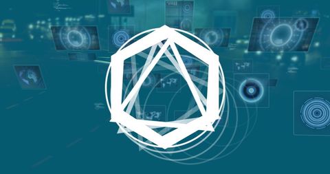 Digital Interface with Geometric Graphic on Highway Background