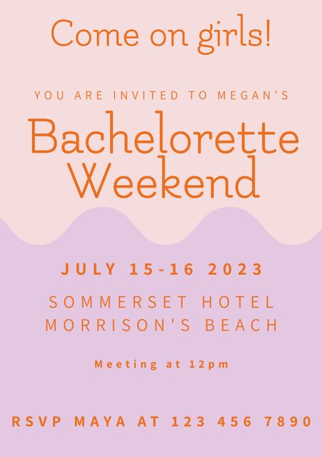 Ideal for creating cheerful, modern invitations for a bachelorette weekend. Can be used in print or digital formats to gather friends and family for pre-wedding celebrations.