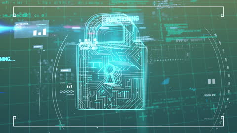 Digital Padlock with Circuit on Data Screen for Cybersecurity