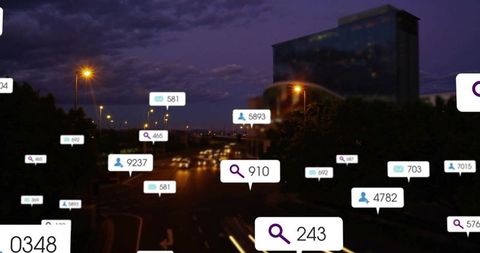 Night City Traffic with Data Overlay Symbols Illuminated