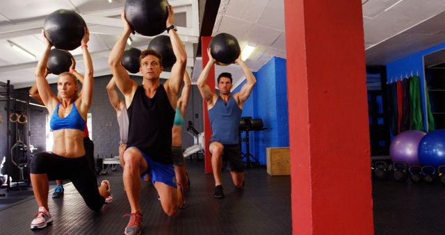 Group Fitness Class Holding Medicine Balls in Gym - Download Free Stock Images Pikwizard.com