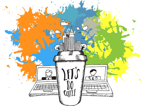 Let's do coffee illustration on transparent background with laptops