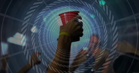 Energetic nightlife celebration with raised drink