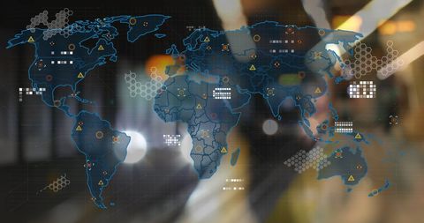 World Map with Digital Data Overlays and Subway Background - Download Free Stock Images Pikwizard.com