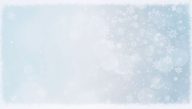 Frosty winter backdrop featuring delicate snowflakes, soft bokeh, frosted border