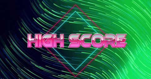 High Score Text with Neon Light Trails on Digital Background