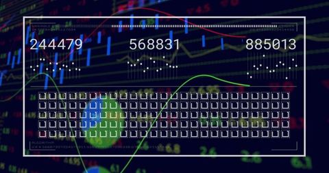 Translucent Financial Dashboard Displaying Live Counters, Candlestick Charts, Market Analytics