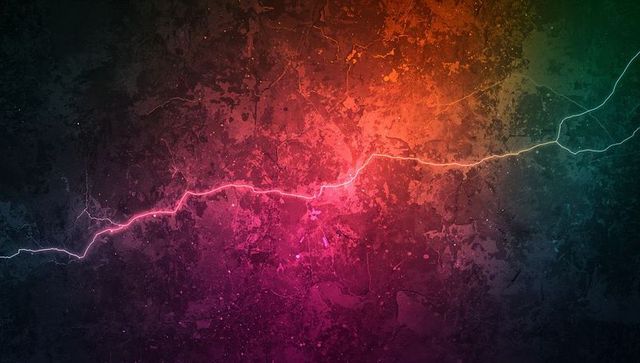 Neon Lightning Bolt on Grunge Digital Canvas