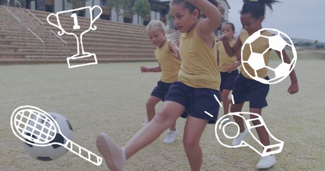 Group of Girls Playing Soccer and Running Outdoors on a Field - Download Free Stock Images Pikwizard.com