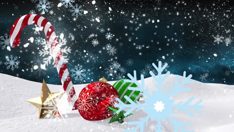 Festive Christmas Scene with Snowflakes and Decorations