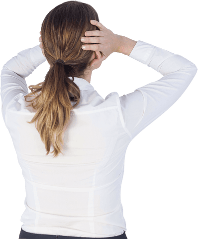 Transparent Back View Businesswoman Covering Ears, Isolated Concept