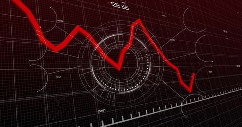 Red line graph on futuristic data display