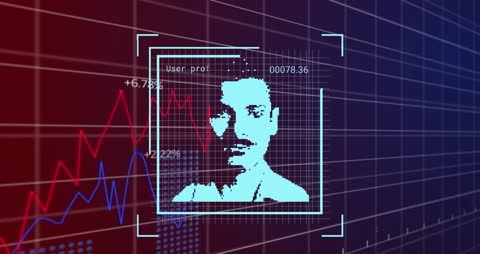 Digital Faces in Dynamic Data Matrix Background Animation